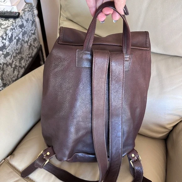 100% Leather Large M LONDON Vintage Backpack Maroon/Brown, Suede Interior Bag - Picture 3 of 13